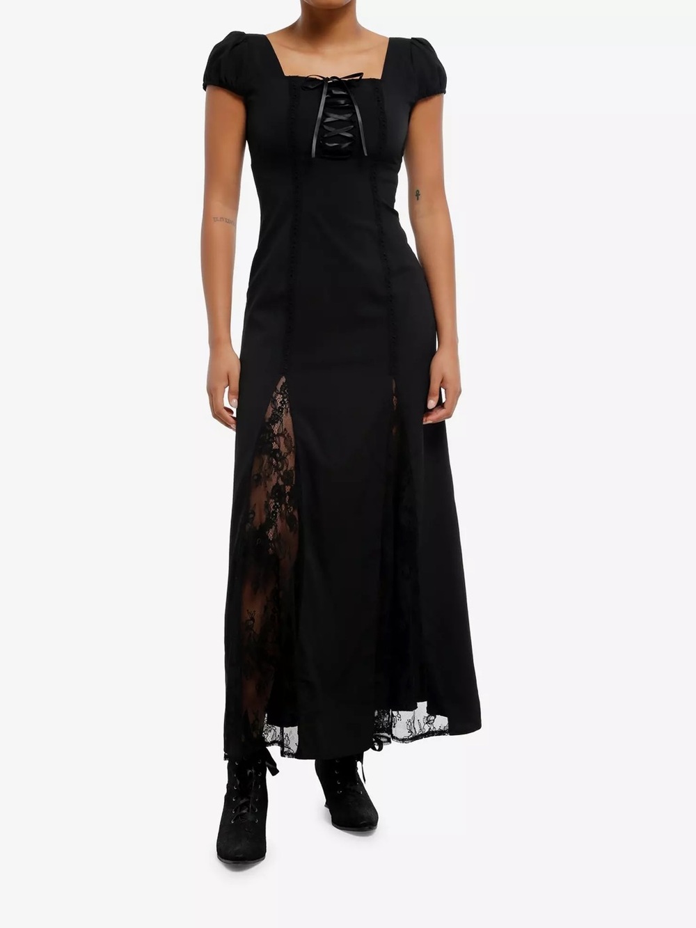 Daisy Street Black Lace Up Bust Lace Godet Maxi Dress Size XL NEW